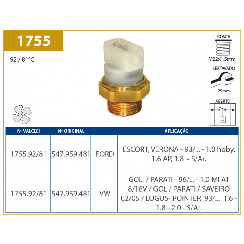 Interruptor De Radiador Escort/gol/parati Valclei