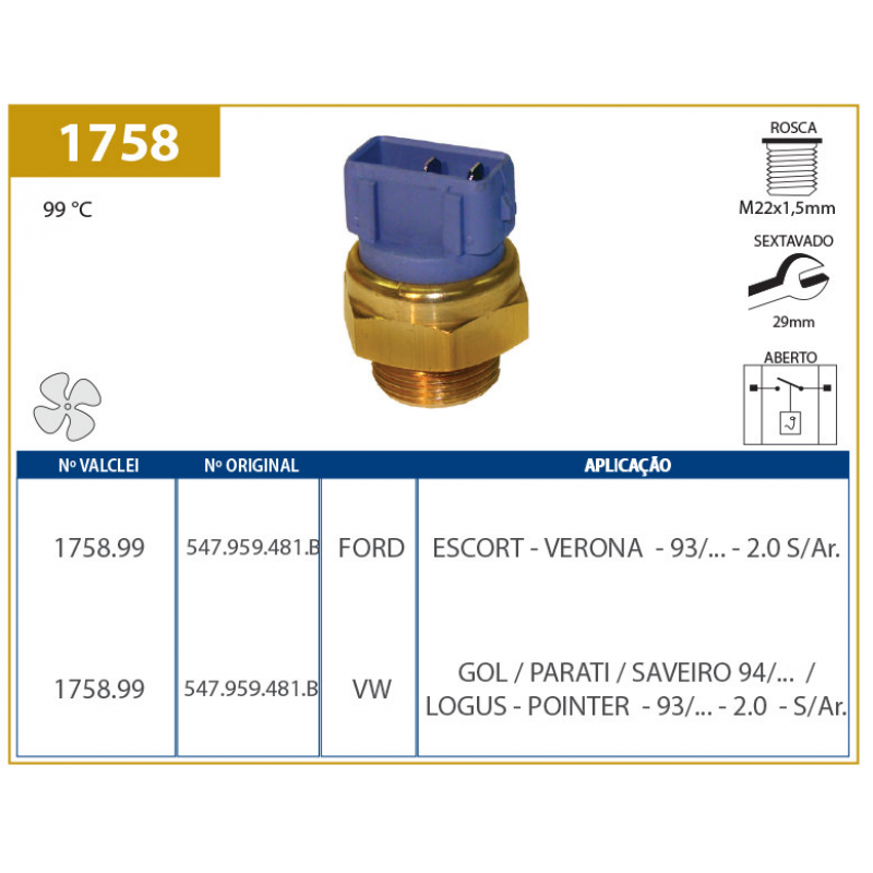 Interruptor De Radiador Escort/gol/parati Valclei