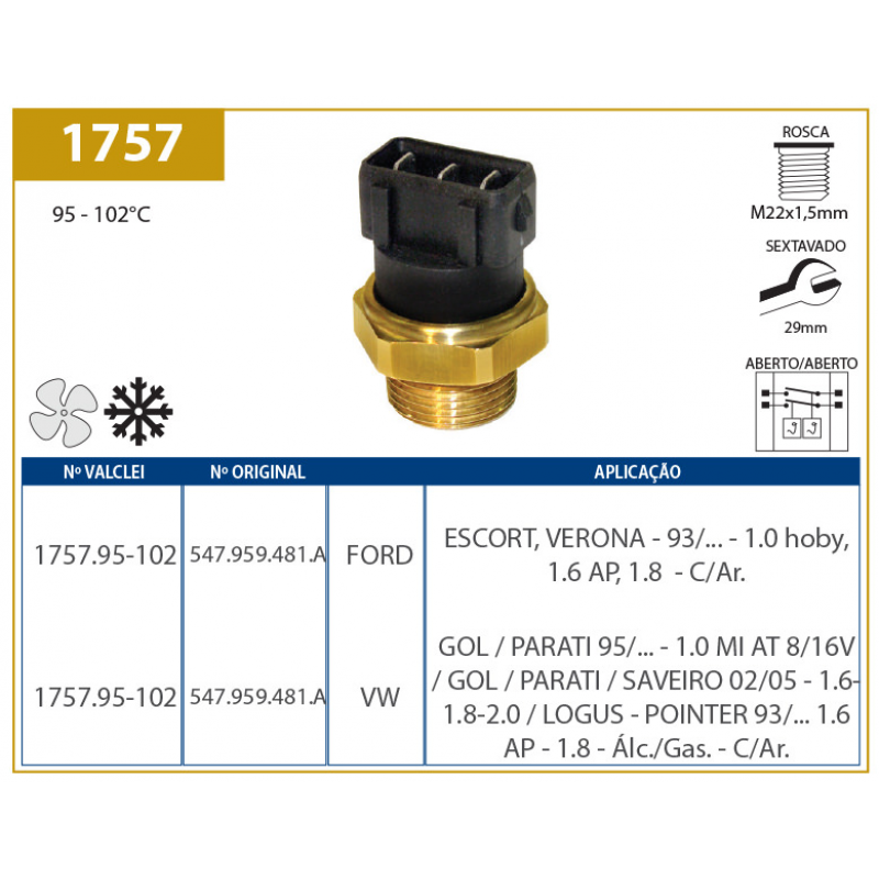 Interruptor De Radiador Gol/logus/escort (com Ar) Valclei