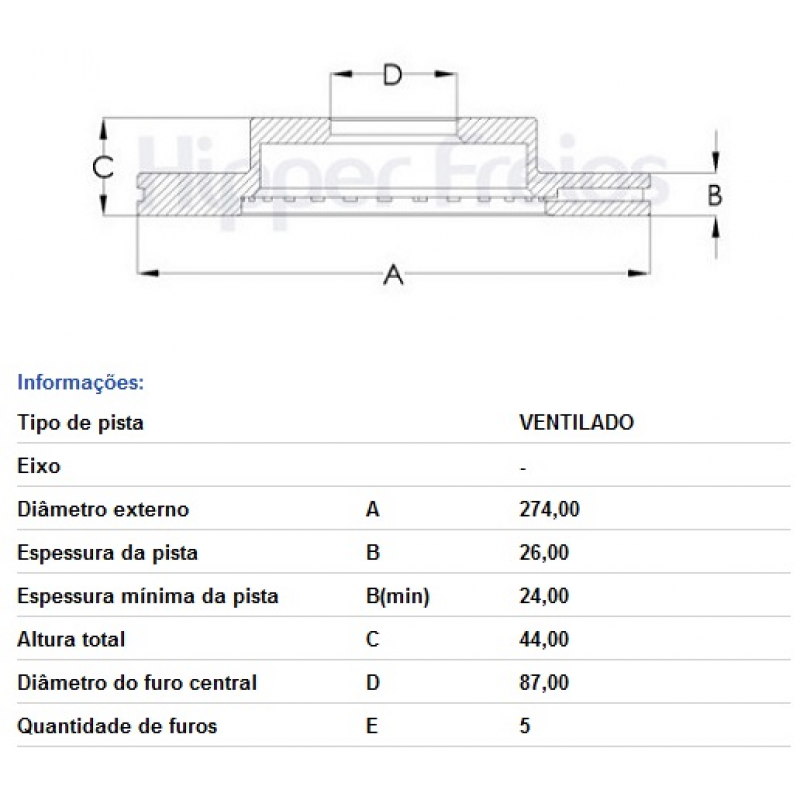 Disco De Freio Dianteiro H1/hr Hipperfreios