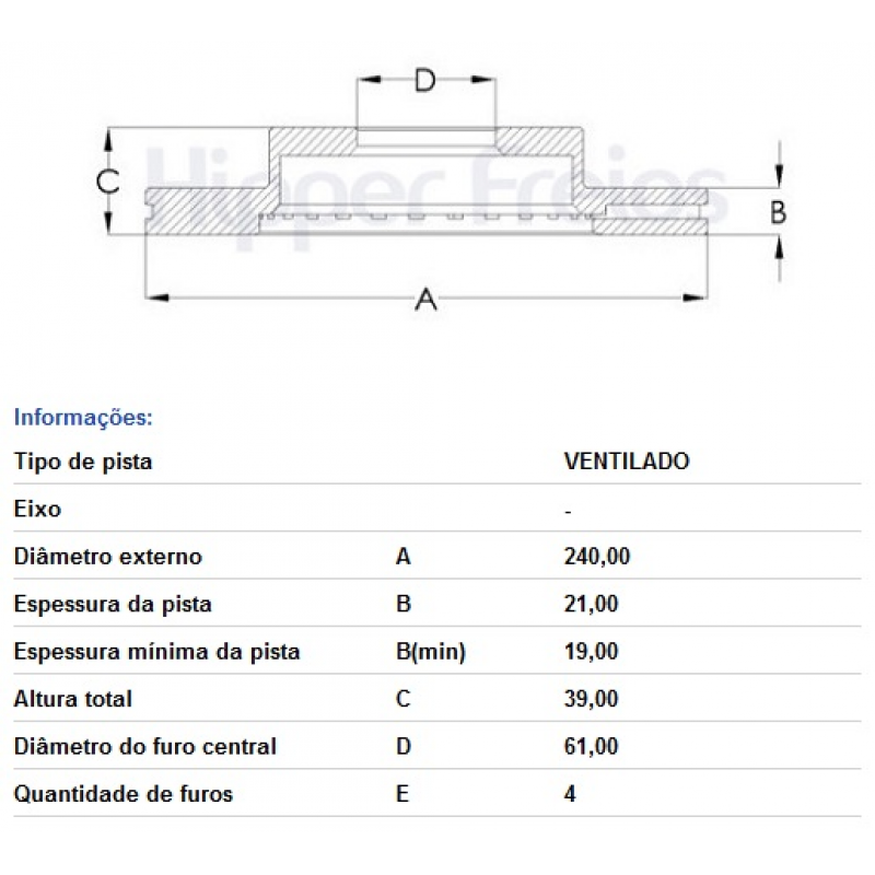 Disco De Freio Dianteiro Fit Hipperfreios