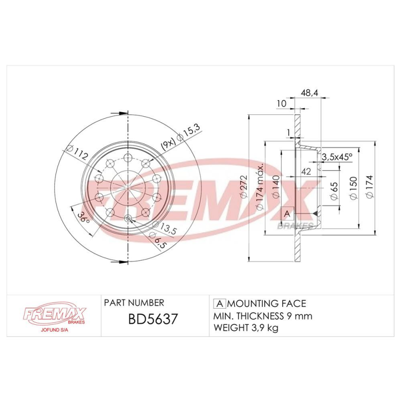 PAR DISCO DE FREIO TRASEIRO A1/A3/TT/FUSCA